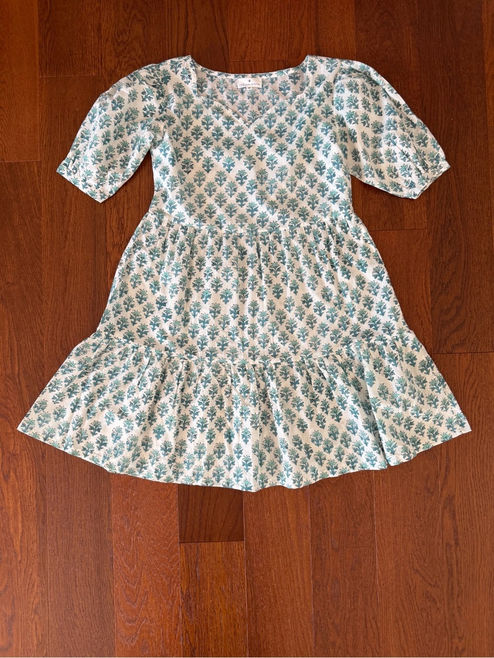 Indian Cotton Floral Block Print Mini Dress Indigo by Boutin size M - Picture 6 of 8